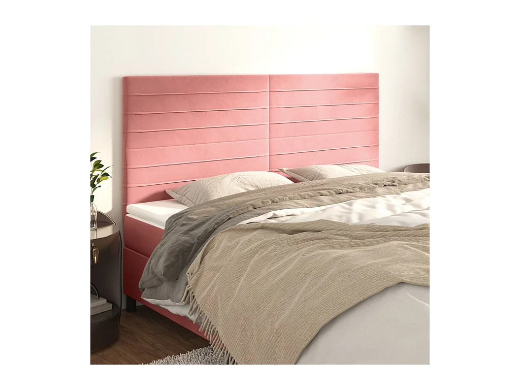 Cabeceros | Cabezal de cama | Mueble de cabecero 4 unidades de terciopelo rosa 80x5x78/88 cm