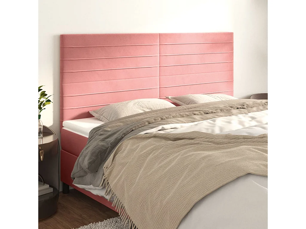 Têtes de lit | Panneaux de tête pour lit Moderne 4 pcs Rose 80x5x78/88 cm Velours