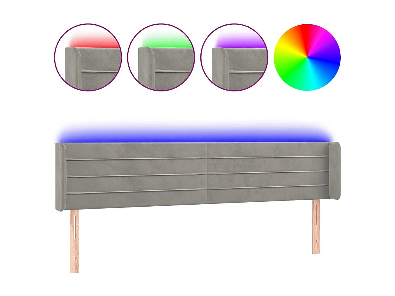 Hoofdbord | Hoofdeinde LED 203x16x78/88 cm fluweel lichtgrijs