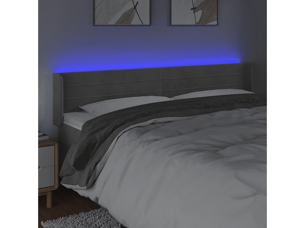 Hoofdbord | Hoofdeinde LED 203x16x78/88 cm fluweel lichtgrijs