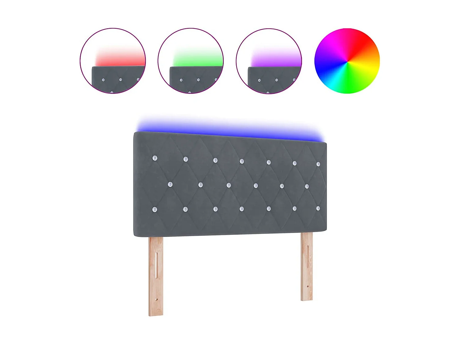 Mueble cabecero | Cabecero | Cabezal de cama LED Argyle con cabecera Gris oscuro 90 cm Terciopelo