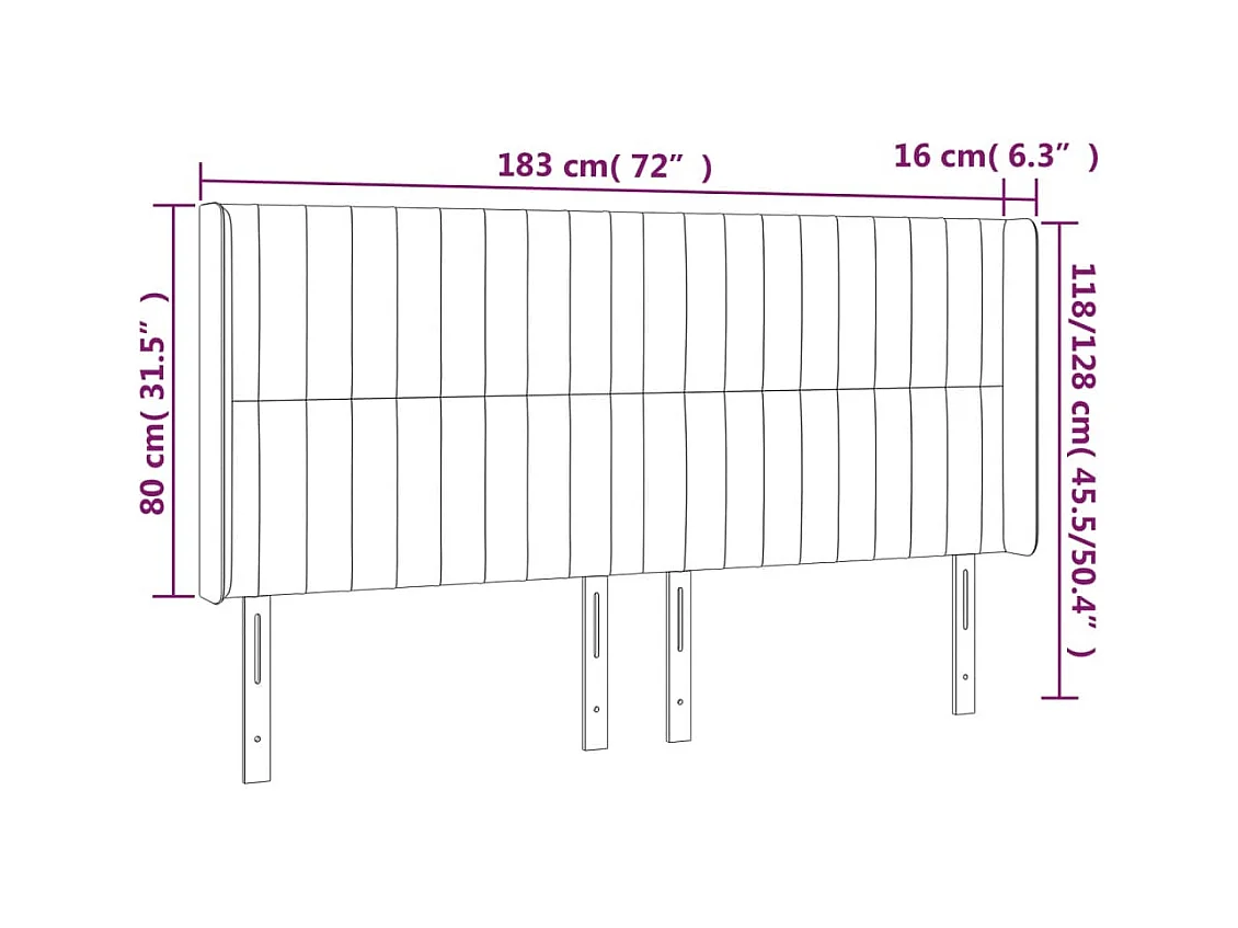 Tête de Lit | Panneau de tête pour lit Moderne à LED Rose 183x16x118/128 cm Velours