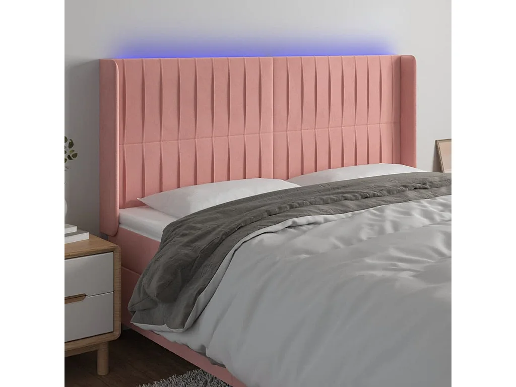 Tête de Lit | Panneau de tête pour lit Moderne à LED Rose 183x16x118/128 cm Velours