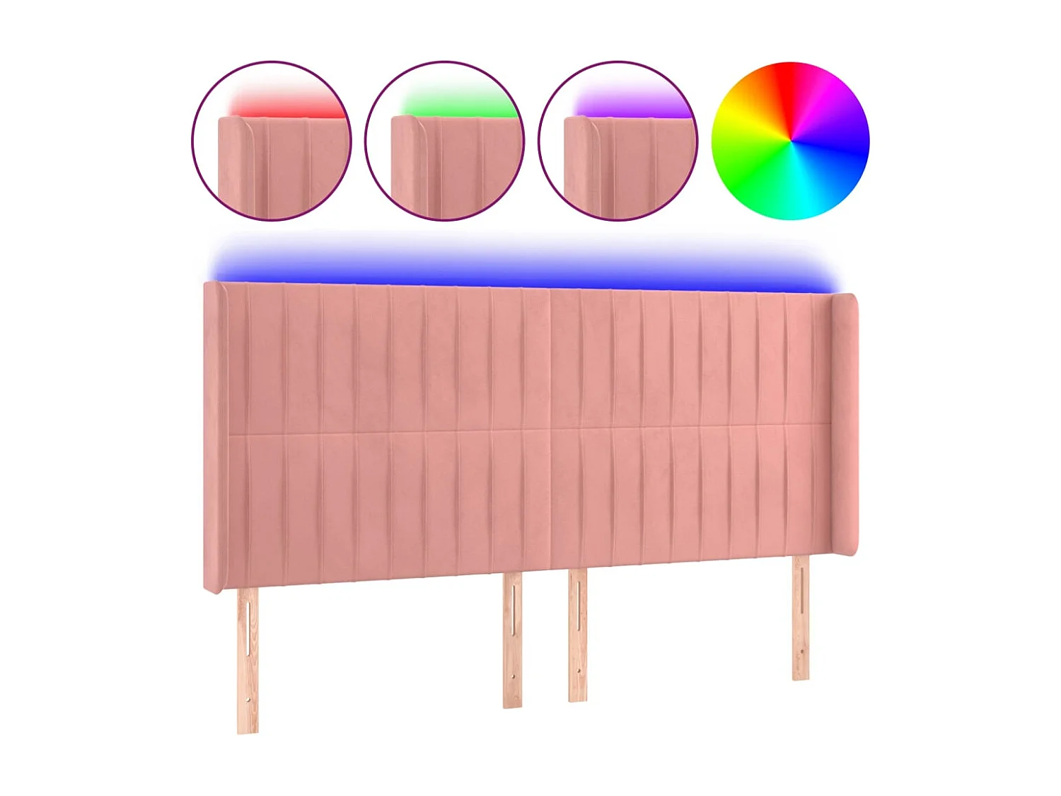 Tête de Lit | Panneau de tête pour lit Moderne à LED Rose 183x16x118/128 cm Velours