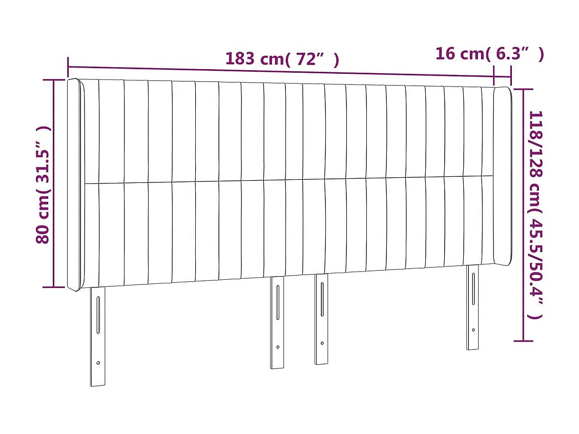 Hoofdbord | Hoofdeinde LED 183x16x118/128 cm fluweel roze