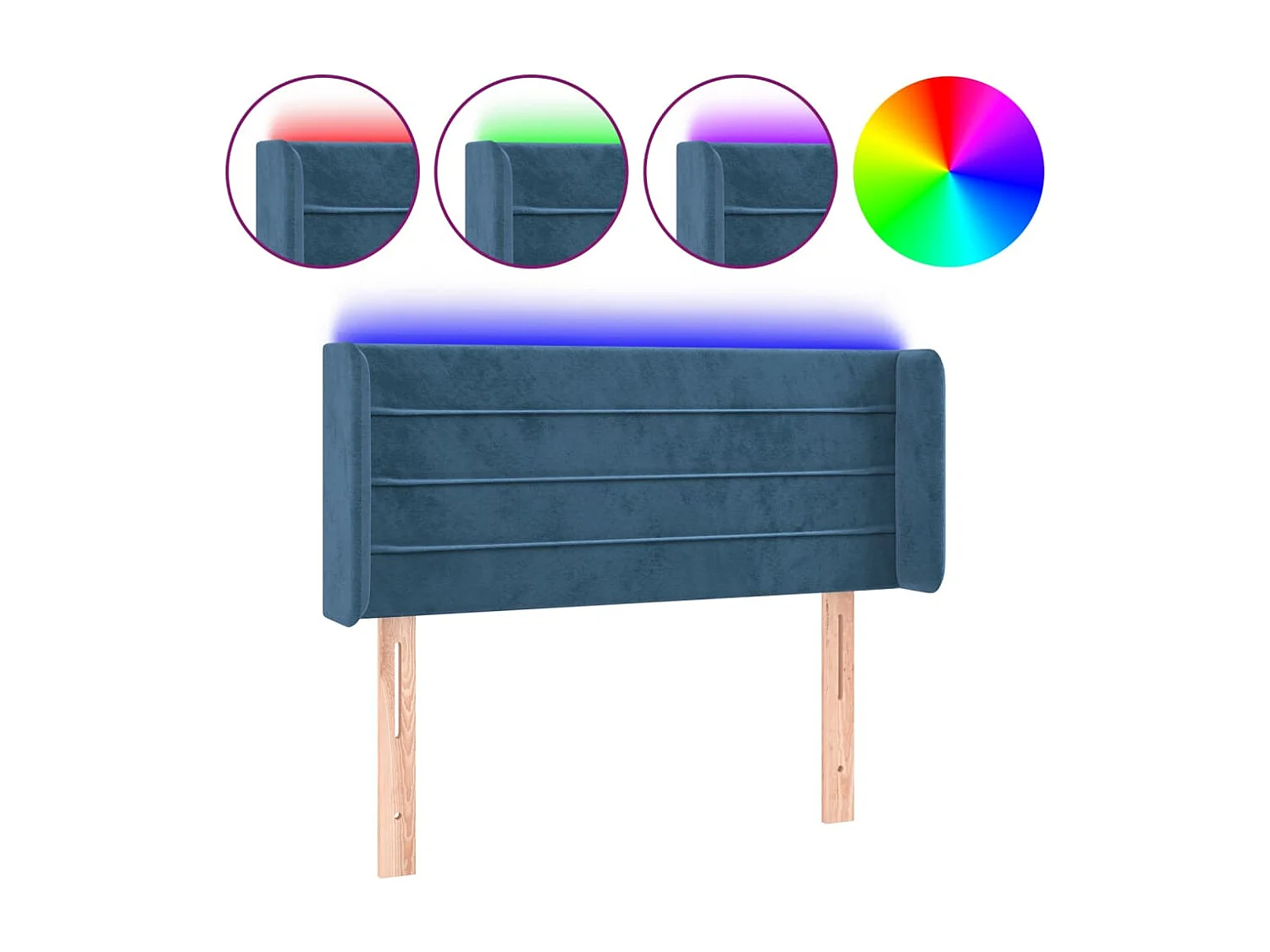 Cabecero | Cabezal de Cama | Mueble cabecero con LED de terciopelo azul oscuro 93x16x78/88 cm