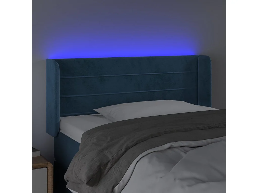 Tête de Lit | Panneau de tête pour lit Moderne à LED Bleu foncé 93x16x78/88 cm Velours