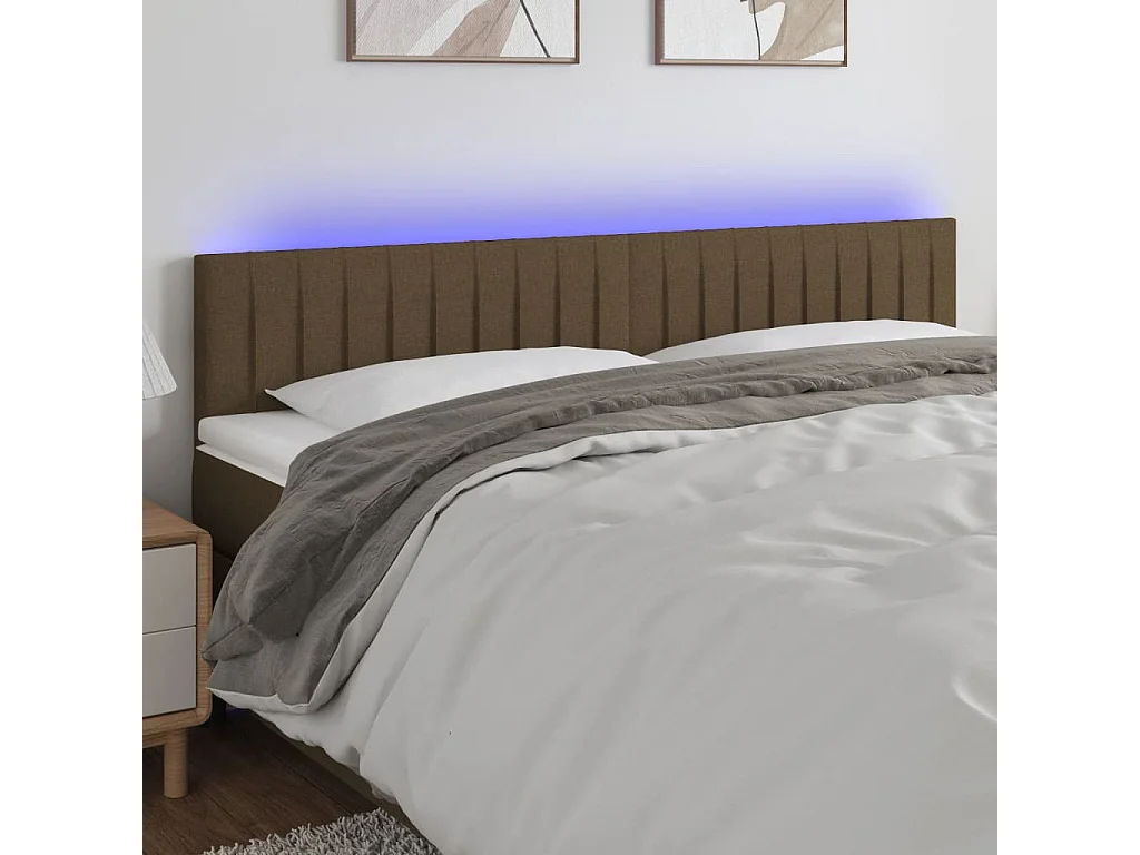 Mueble cabecero | Cabezal de cama | Cabecero con LED de tela marrón oscuro 160x5x78/88 cm