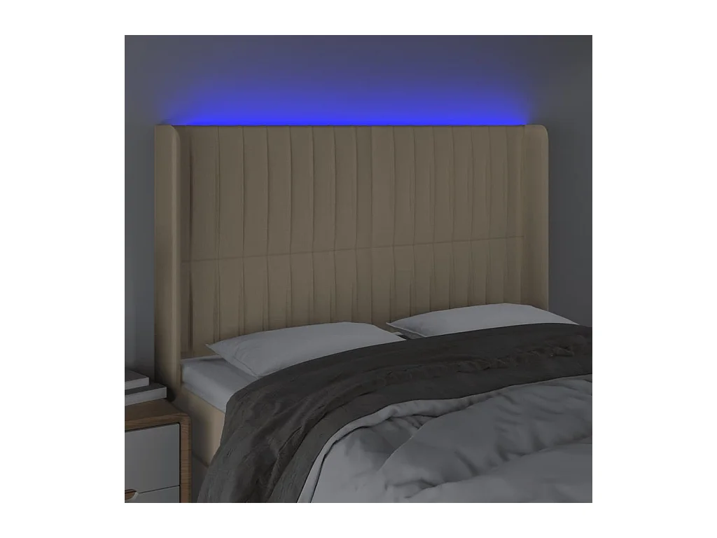 Mueble cabecero | Cabezal de cama | Cabecero con LED de tela color crema 147x16x118/128 cm