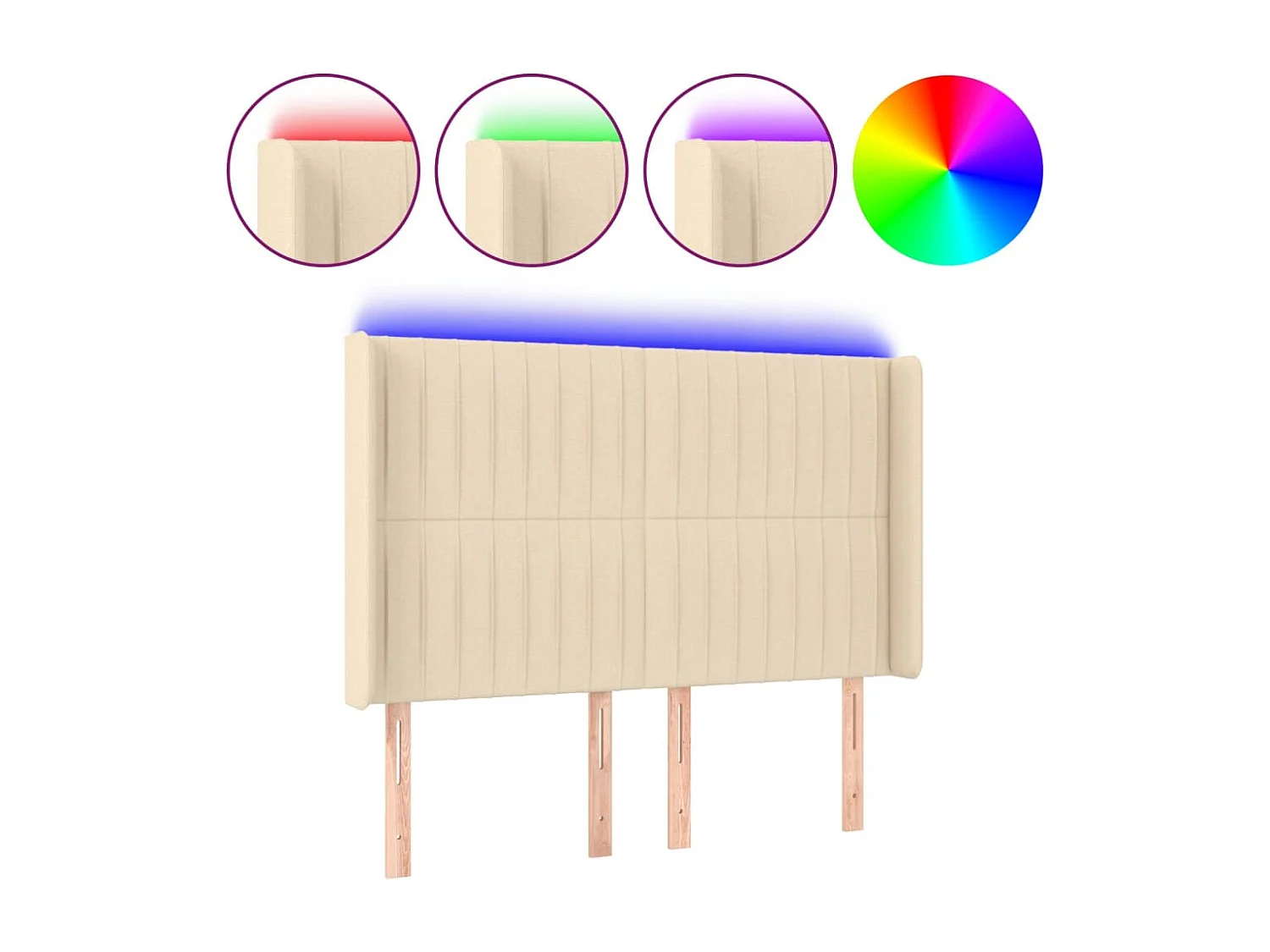 Mueble cabecero | Cabezal de cama | Cabecero con LED de tela color crema 147x16x118/128 cm