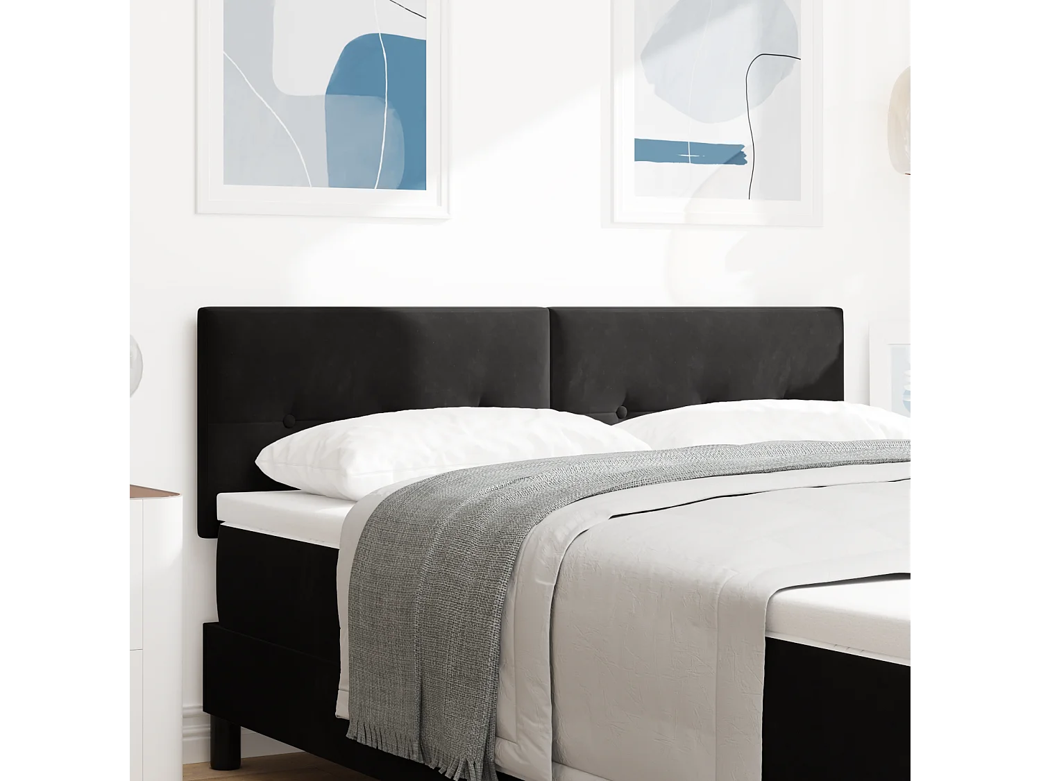 Tête de lit Montage mural | Panneau de tête pour lit Moderne  avec tête de lit Noir 144 cm Velours