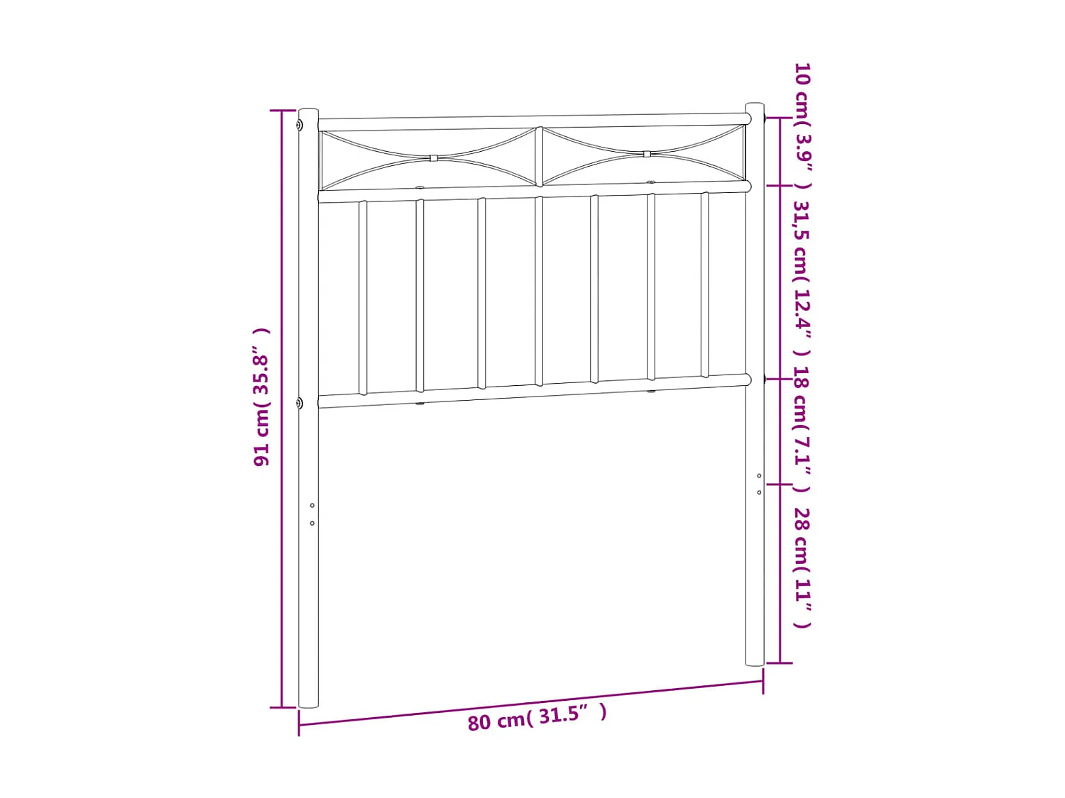 Tête de Lit | Panneau de tête pour lit Moderne métal noir 75 cm