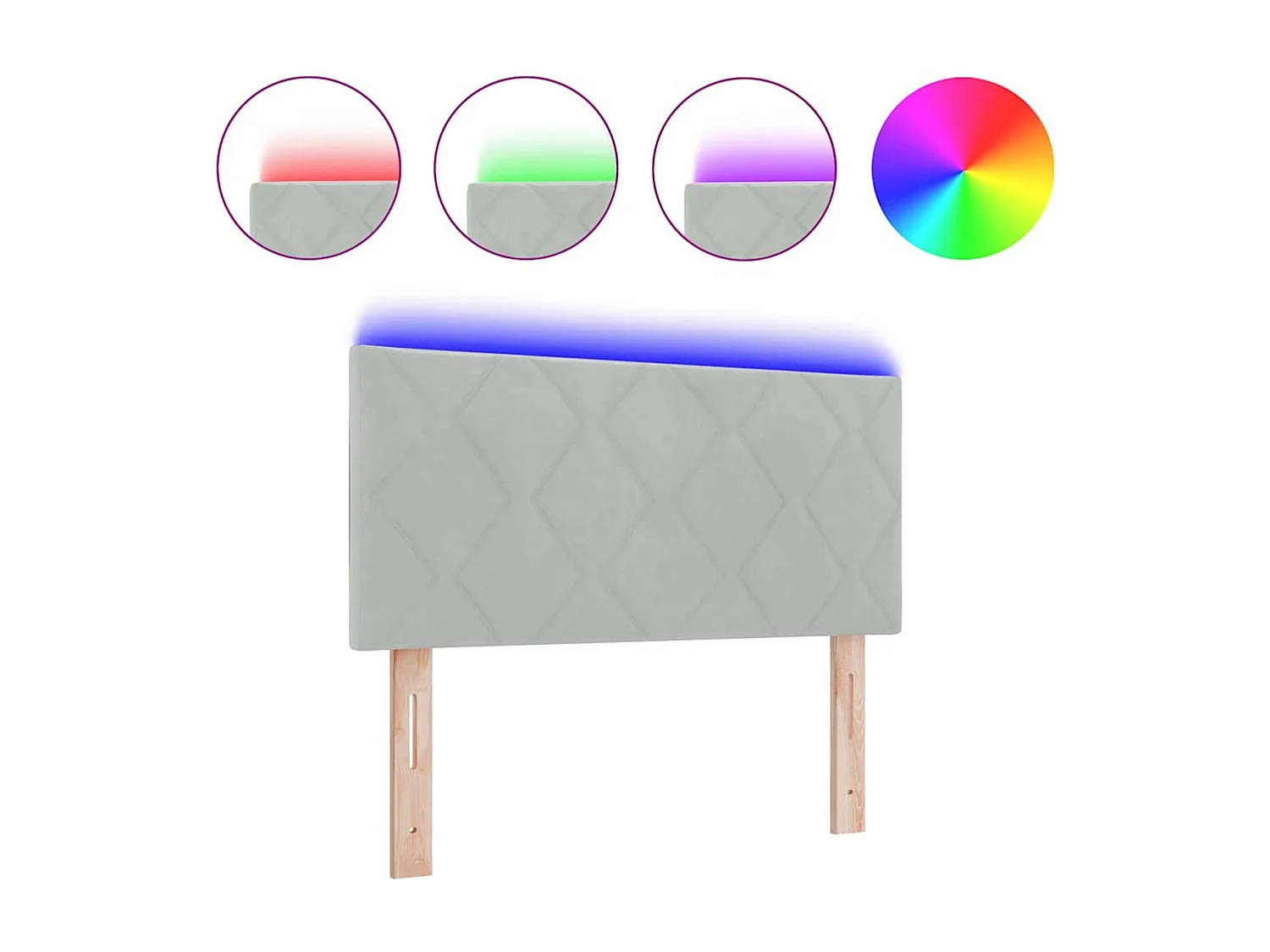 Tête de Lit | Panneau de tête pour lit Moderne LED Geometric Manuel Gris clair 90 cm Velours