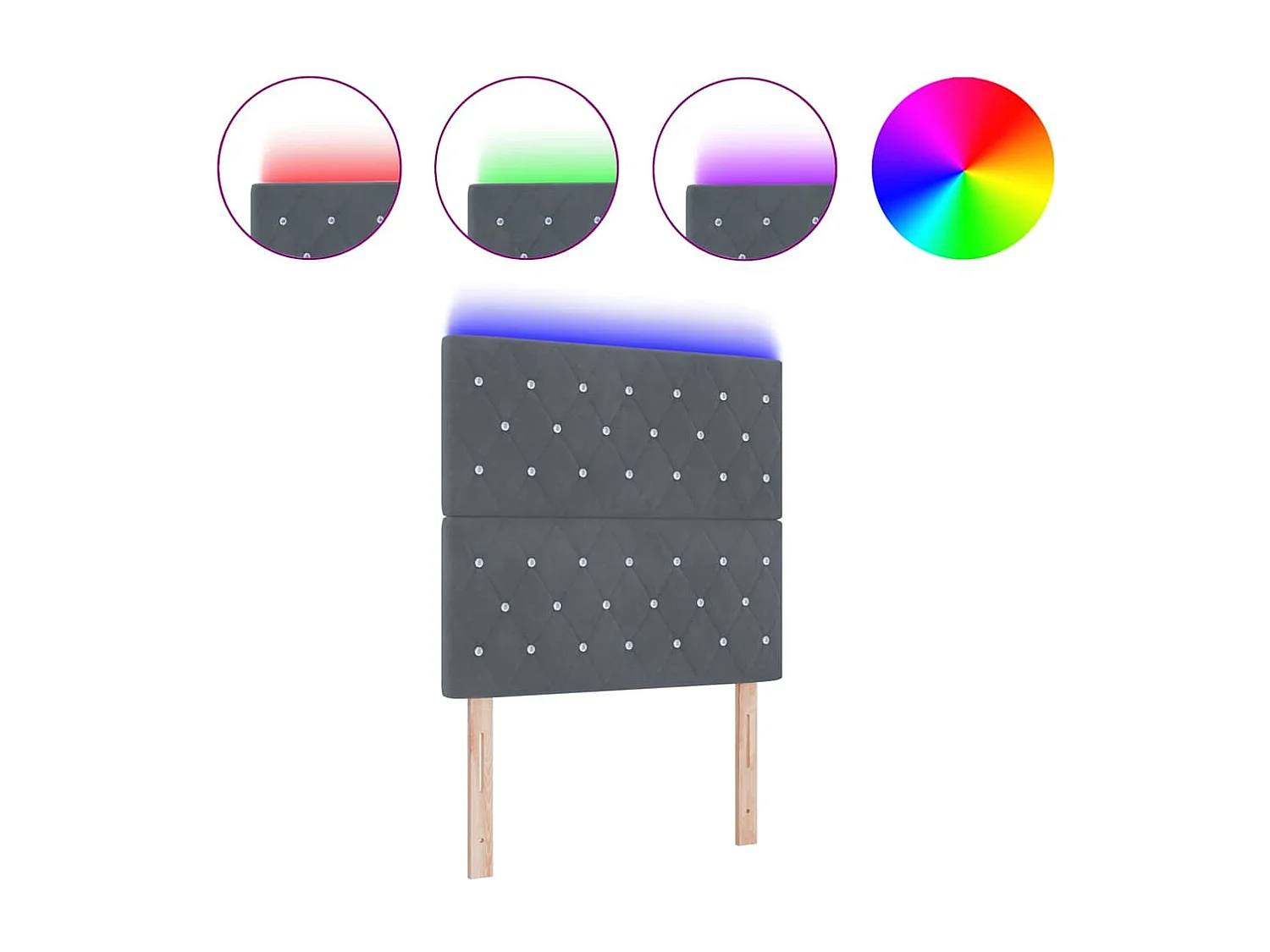 Tête de Lit | Panneau de tête pour lit Moderne LED Argyle Manuel Gris foncé 100 cm Velours