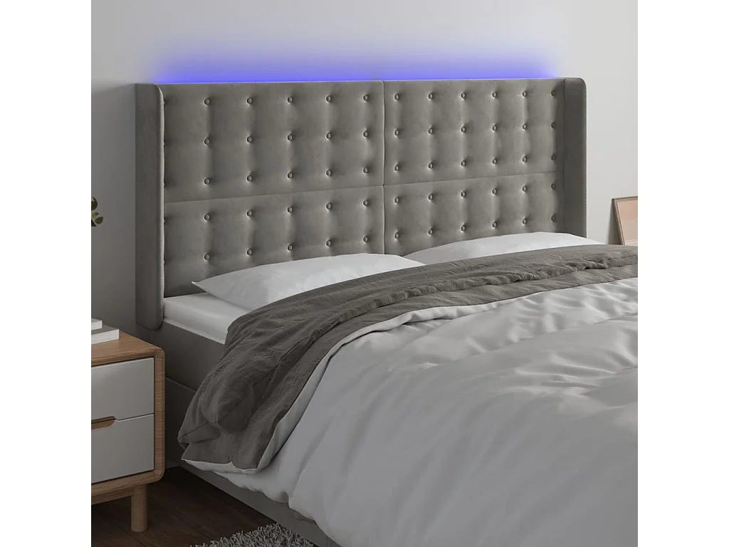 Hoofdbord | Hoofdeinde LED 163x16x118/128 cm fluweel lichtgrijs