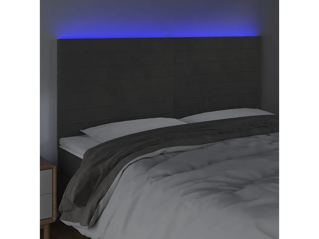 Hoofdbord | Hoofdeinde LED 160x5x118/128 cm fluweel donkergrijs