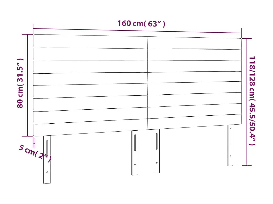 Hoofdbord | Hoofdeinde LED 160x5x118/128 cm fluweel donkergrijs
