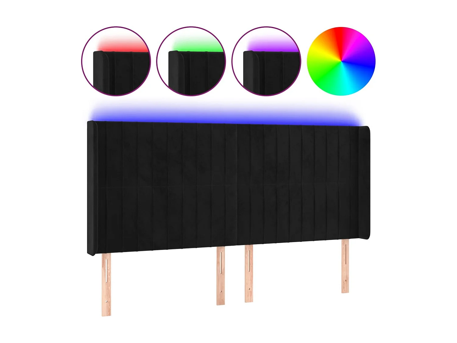 Tête de Lit | Panneau de tête pour lit Moderne à LED Noir 203x16x118/128 cm Velours