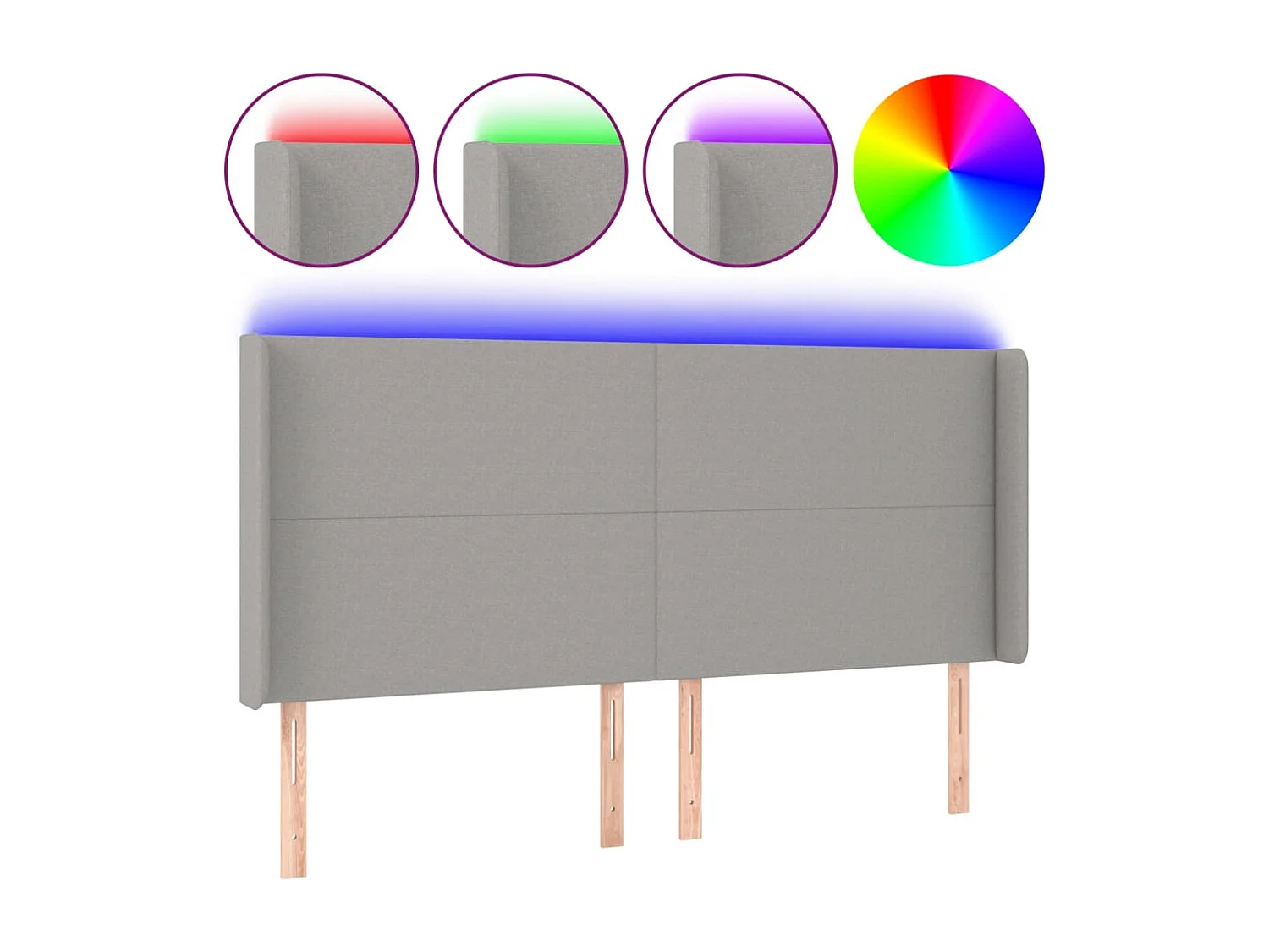 Mueble cabecero | Cabezal de cama | Cabecero con LED de tela gris claro 203x16x118/128 cm