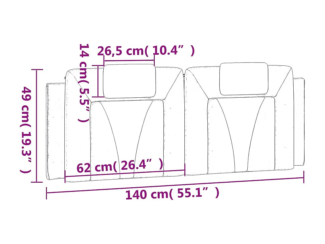 Cabecero de Cama | Cabezal de cama | Mueble de cabecero acolchado Viana cuero sintético marrón 140 cm