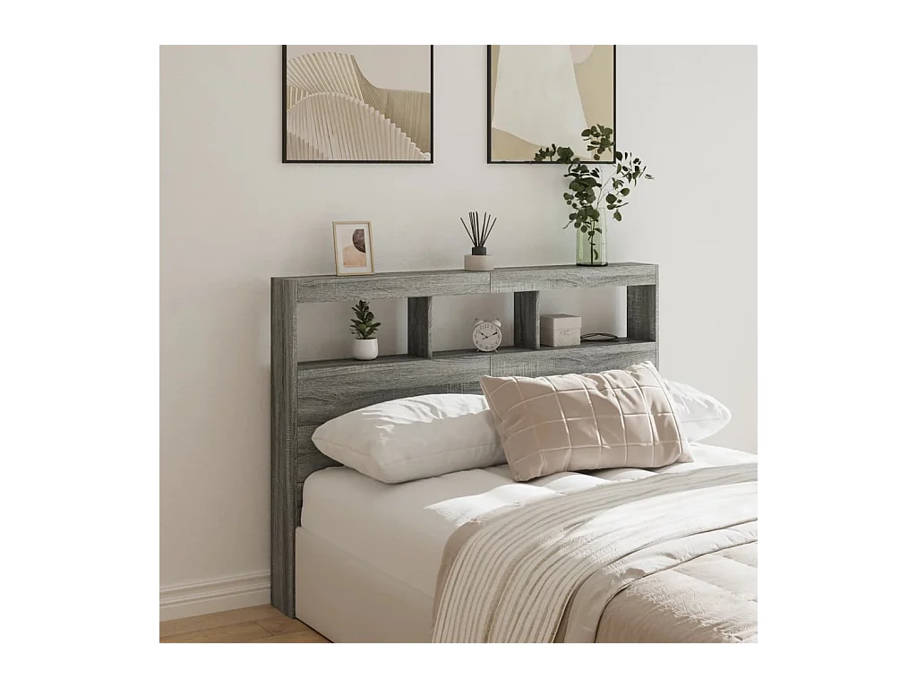 Cabecero de Cama | Cabezal de cama | Mueble de cabecero con luz LED gris Sonoma 140x17x102 cm