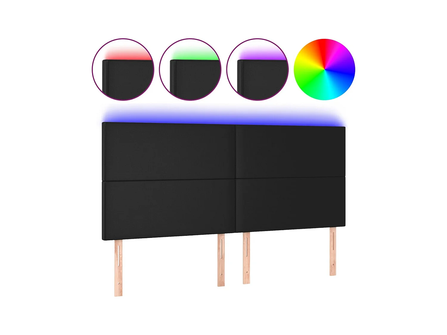 Tête de Lit | Panneau de tête pour lit Moderne à LED Noir 200x5x118/128 cm Similicuir