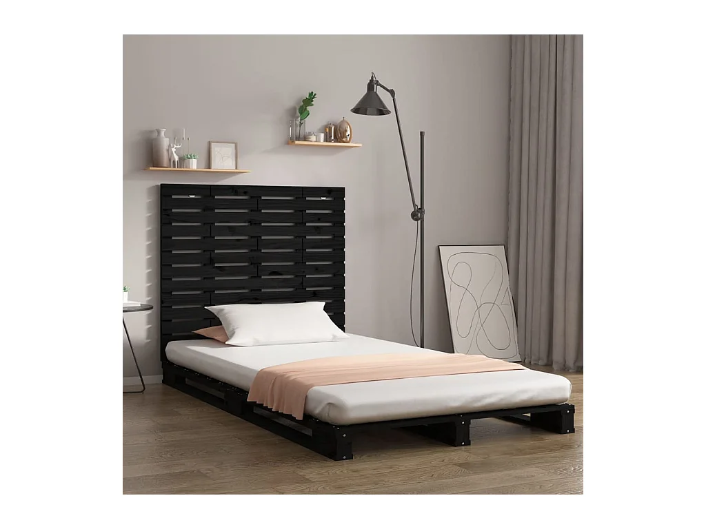 Cabecero de Cama | Cabezal de cama | Mueble de cabecero de pared madera maciza pino negro 81x3x91,5 cm