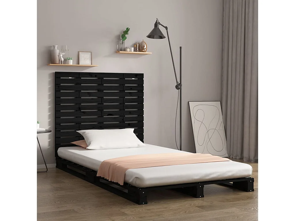 Cabecero de Cama | Cabezal de cama | Mueble de cabecero de pared madera maciza pino negro 81x3x91,5 cm