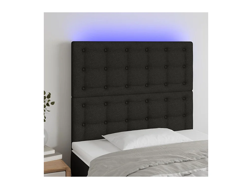 Tête de Lit | Panneau de tête pour lit Moderne à LED Noir 100x5x118/128 cm Tissu