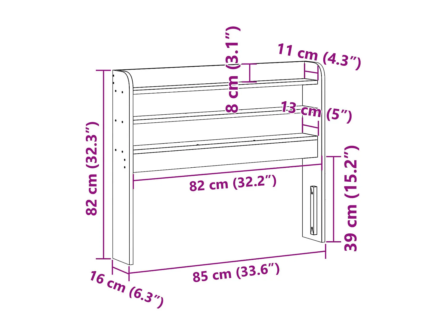 Cabecero de Cama | Cabezal de cama | Mueble de cabecero con estantes madera maciza de pino 75 cm