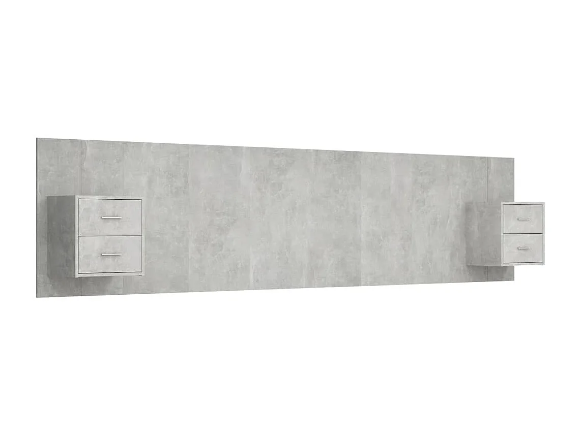 Mueble cabecero | Cabezal de cama | Cabecero de cama y mesitas madera contrachapada gris hormigón