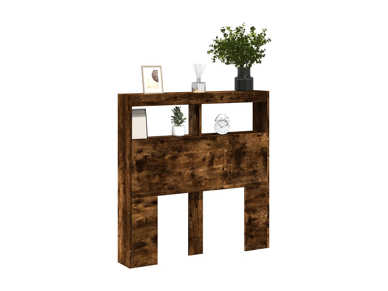 Cabecero de Cama | Cabezal de cama | Mueble de cabecero con luz LED roble ahumado 100x17x102 cm