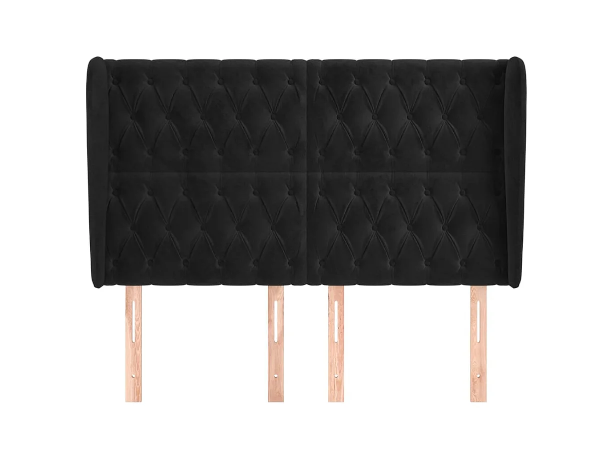 Cabecero | Cabezal de Cama | Mueble cabecero con orejas de terciopelo negro 147x23x118/128 cm