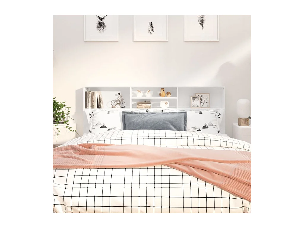 Tête de Lit avec rangement | Armoire de tête de lit Blanc brillant 180x19x103,5 cm
