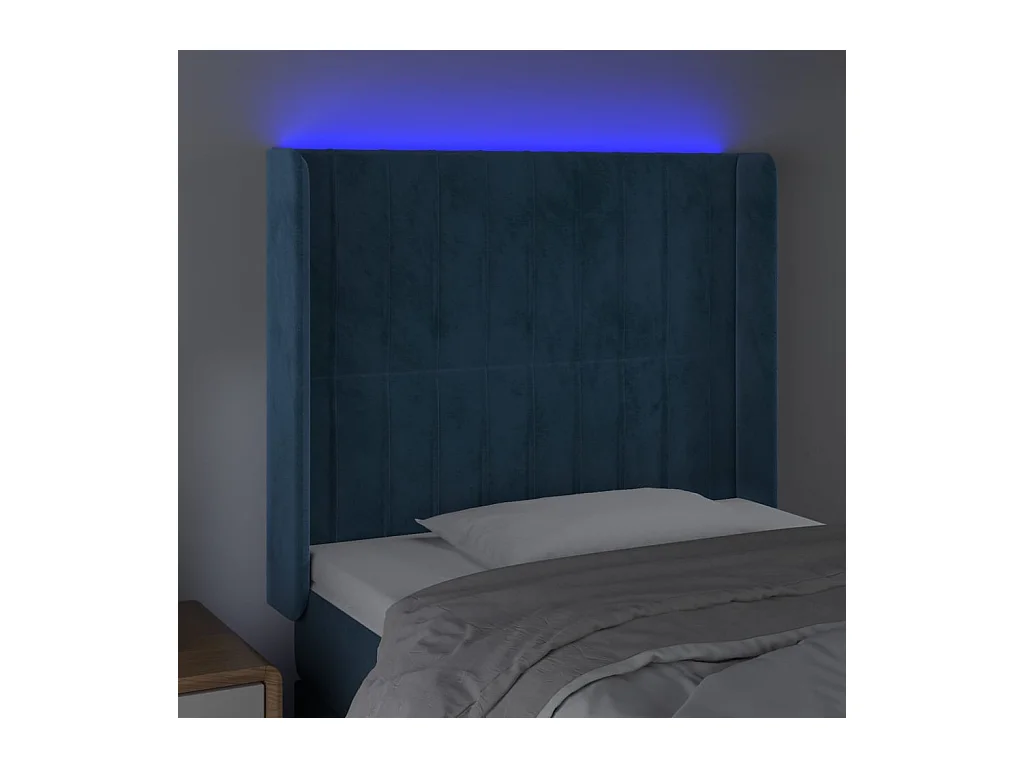 Cabecero | Cabezal de Cama | Mueble cabecero con LED de terciopelo azul oscuro 103x16x118/128 cm