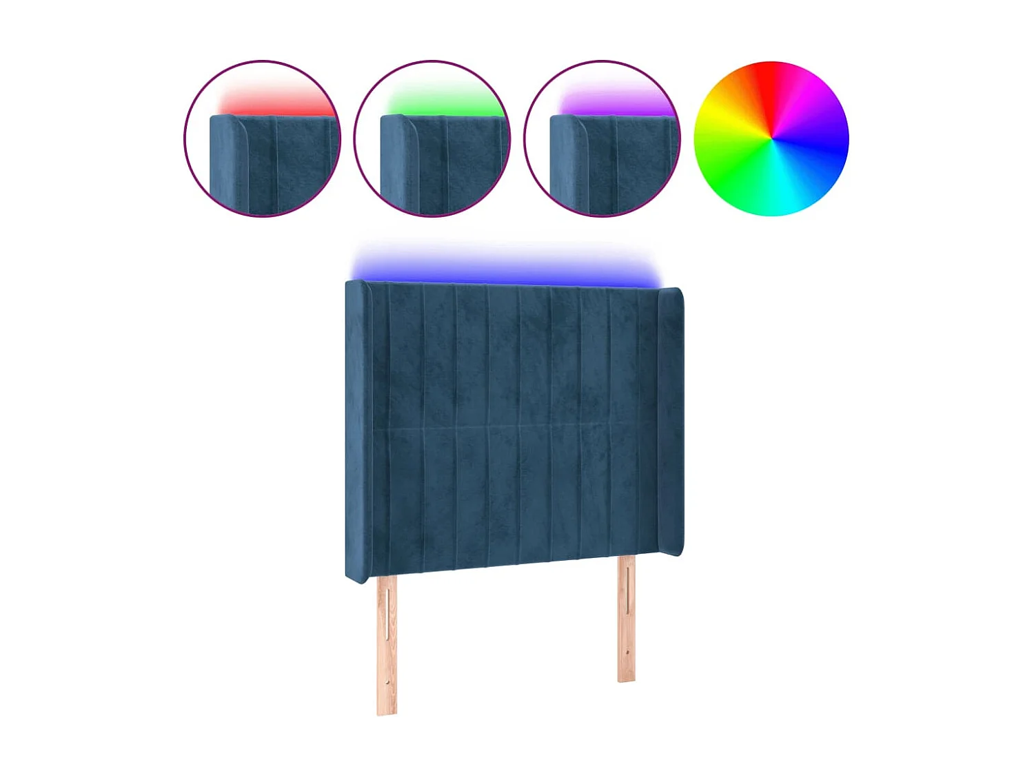 Tête de Lit | Panneau de tête pour lit Moderne à LED Bleu foncé 103x16x118/128 cm Velours
