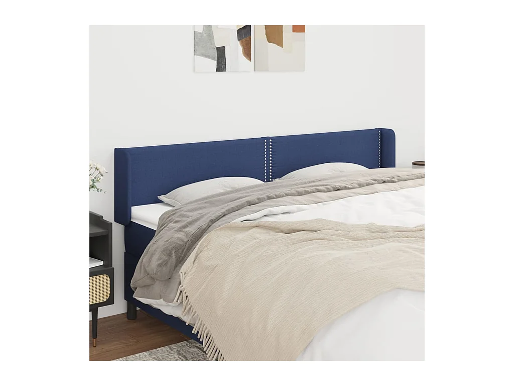 Mueble cabecero | Cabezal de cama | Cabecero de tela azul 203x16x78/88 cm