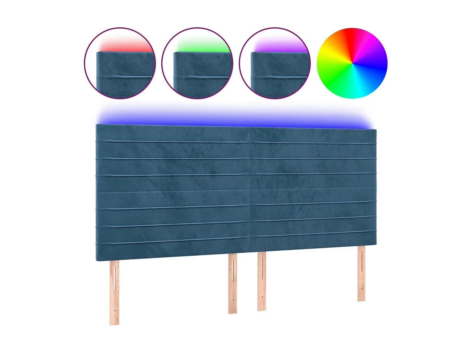 Tête de Lit | Panneau de tête pour lit Moderne à LED Bleu foncé 180x5x118/128 cm Velours