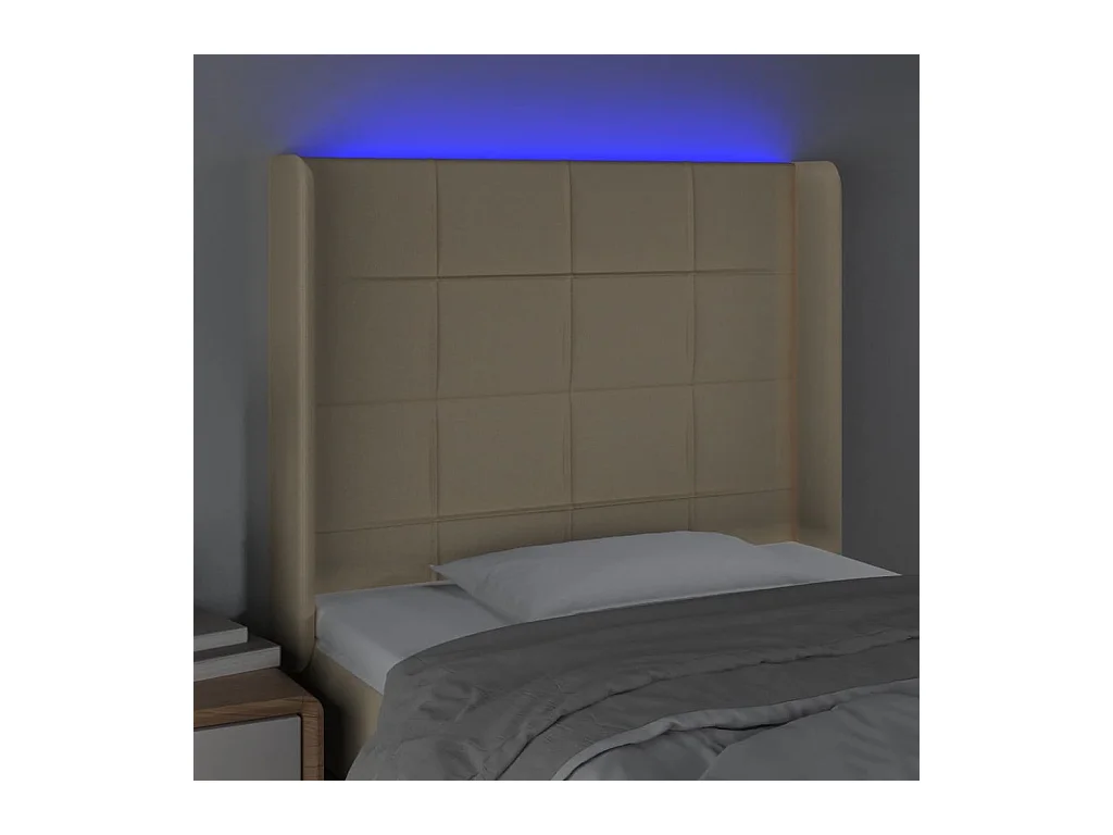 Mueble cabecero | Cabezal de cama | Cabecero con LED de tela color crema 103x16x118/128 cm