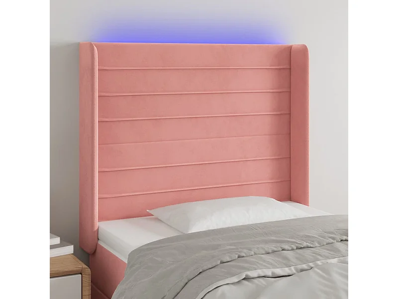 Tête de Lit | Panneau de tête pour lit Moderne à LED Rose 103x16x118/128 cm Velours