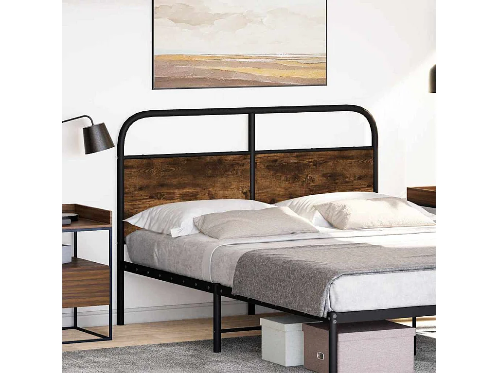 Tête de Lit | Panneau de tête pour lit Moderne chêne fumé 120 cm acier et bois d'ingénierie