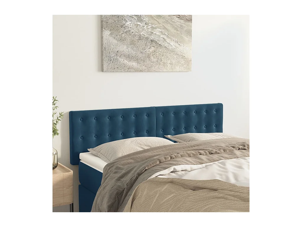 Cabeceros | Cabezal de cama | Mueble de cabecero 2 unidades terciopelo azul oscuro 72x5x78/88 cm