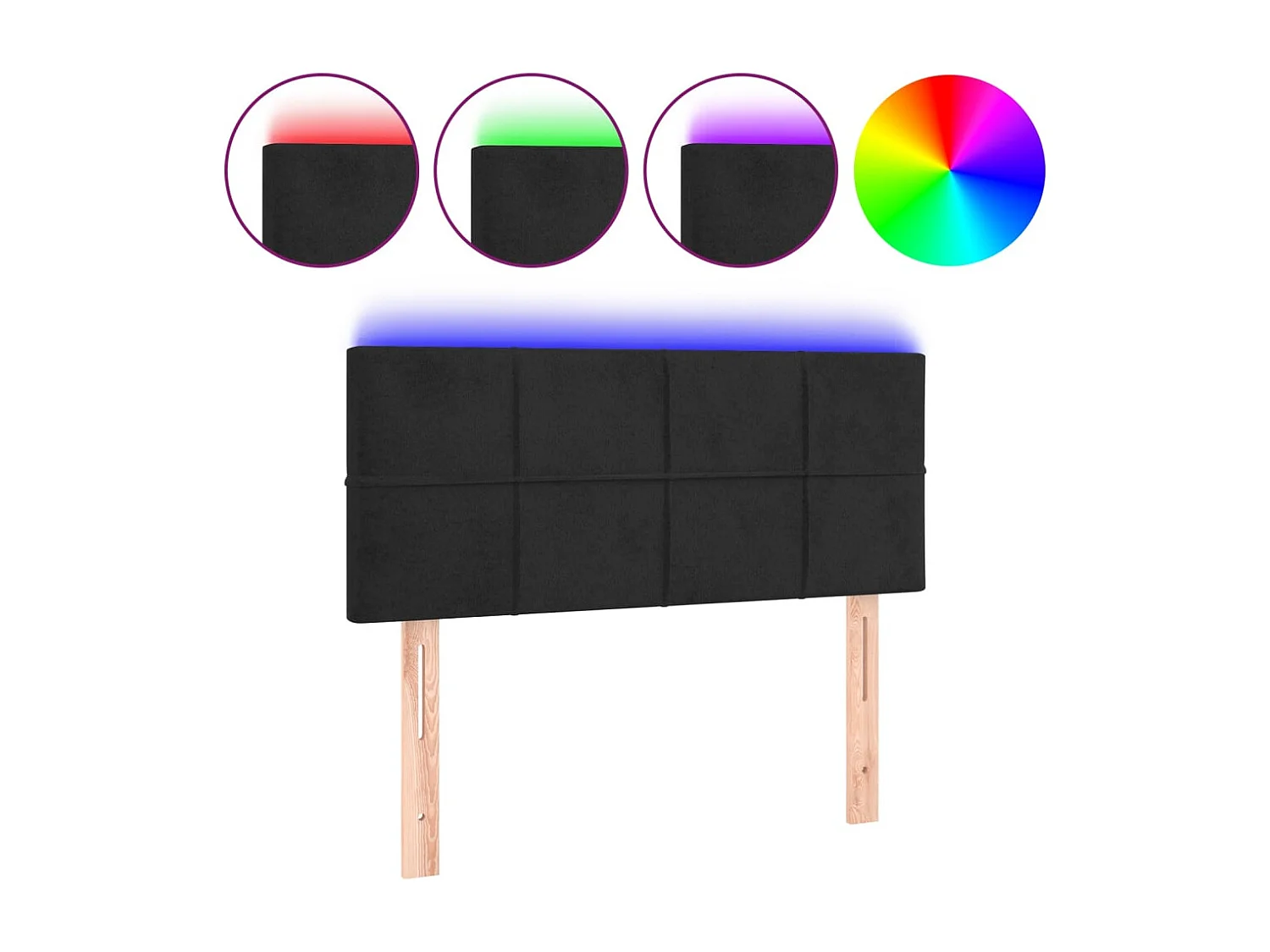 Cabecero | Cabezal de Cama | Mueble cabecero con LED de terciopelo negro 100x5x78/88 cm