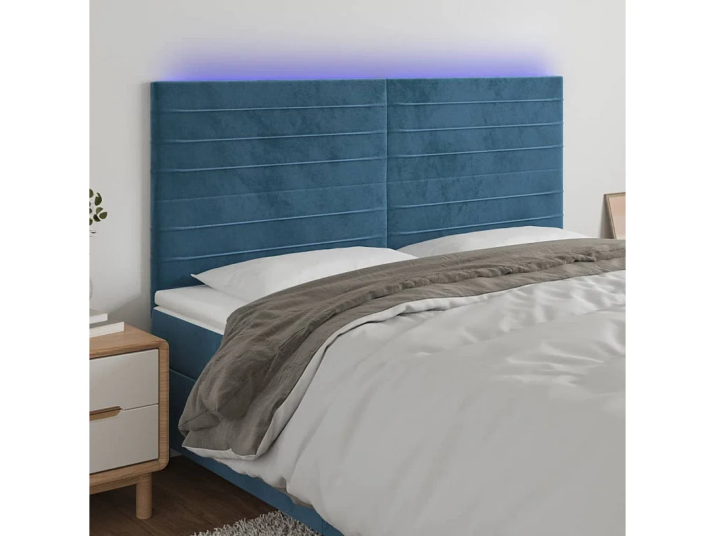 Hoofdbord | Hoofdeinde LED 160x5x118/128 cm fluweel donkerblauw