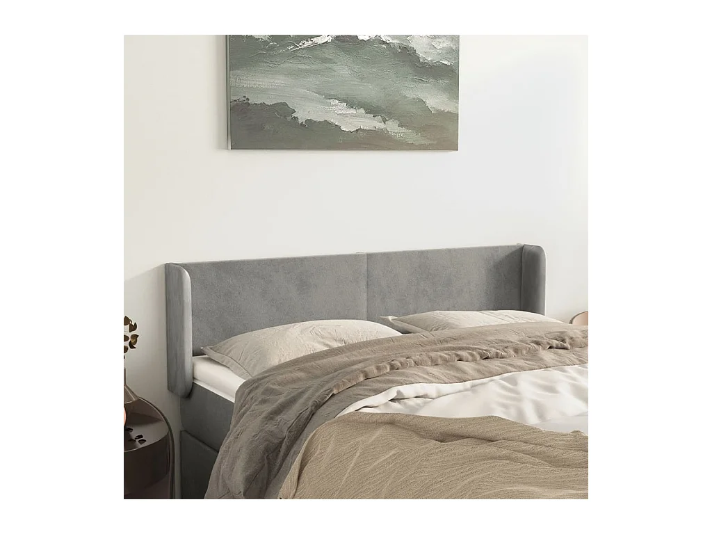 Mueble cabecero | Cabezal de cama | Cabecero de terciopelo gris claro 147x16x78/88 cm