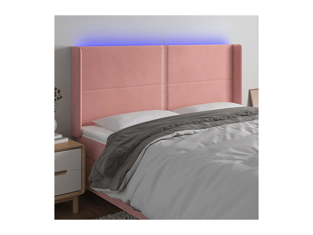 Tête de Lit | Panneau de tête pour lit Moderne à LED Rose 183x16x118/128 cm Velours