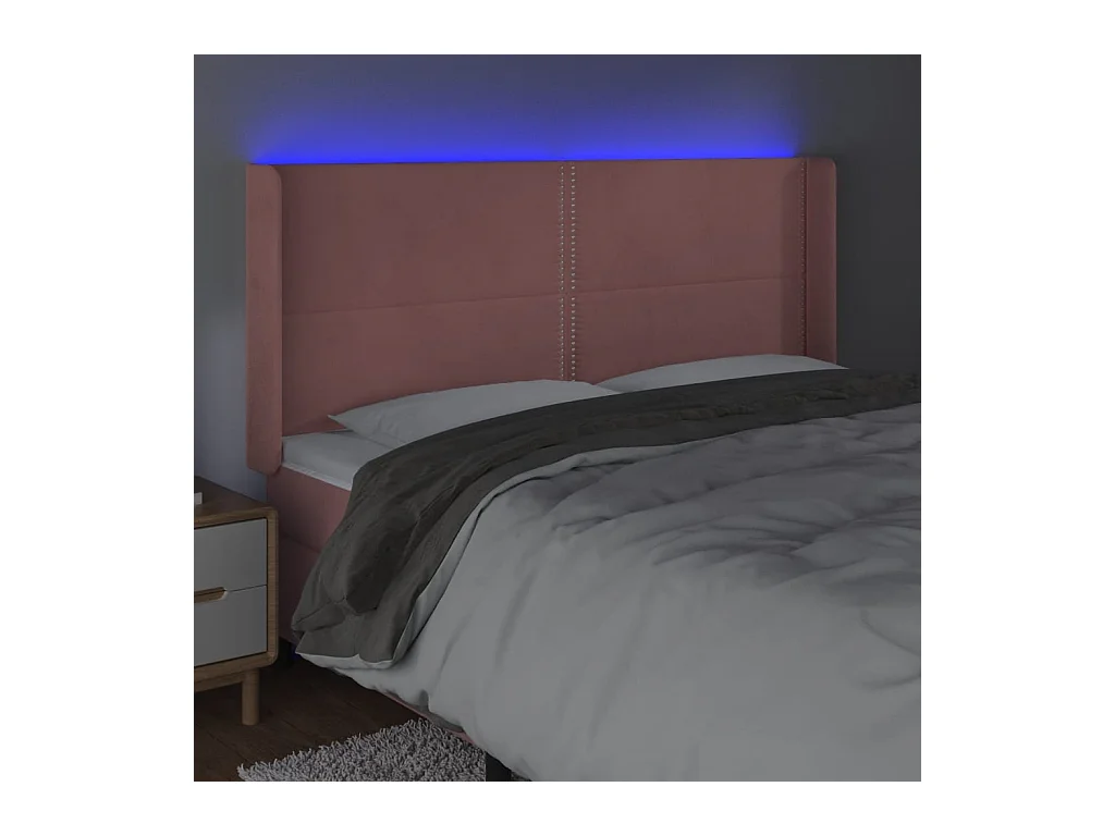 Tête de Lit | Panneau de tête pour lit Moderne à LED Rose 183x16x118/128 cm Velours