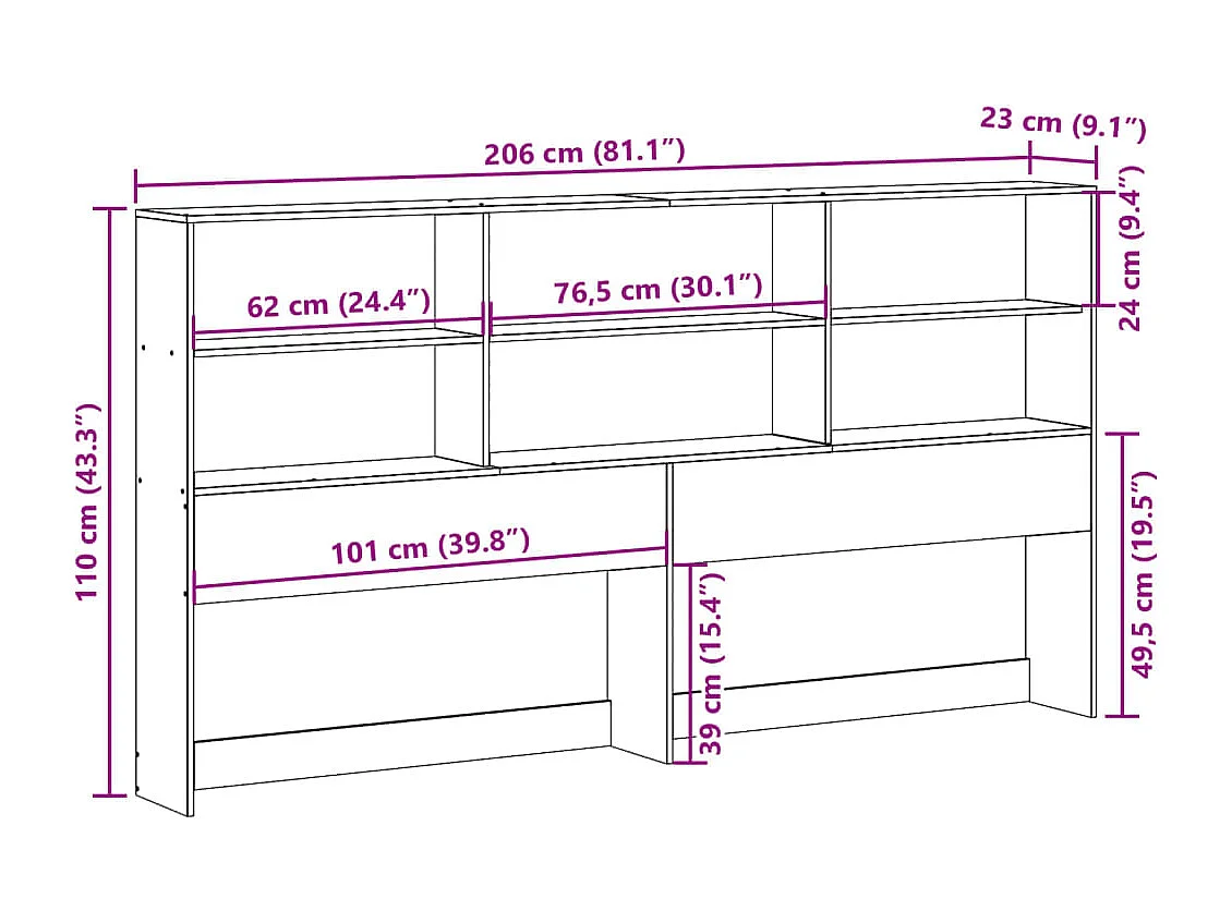 Cabecero de Cama | Cabezal de cama | Mueble de cabecero almacenaje madera maciza pino marrón 200 cm
