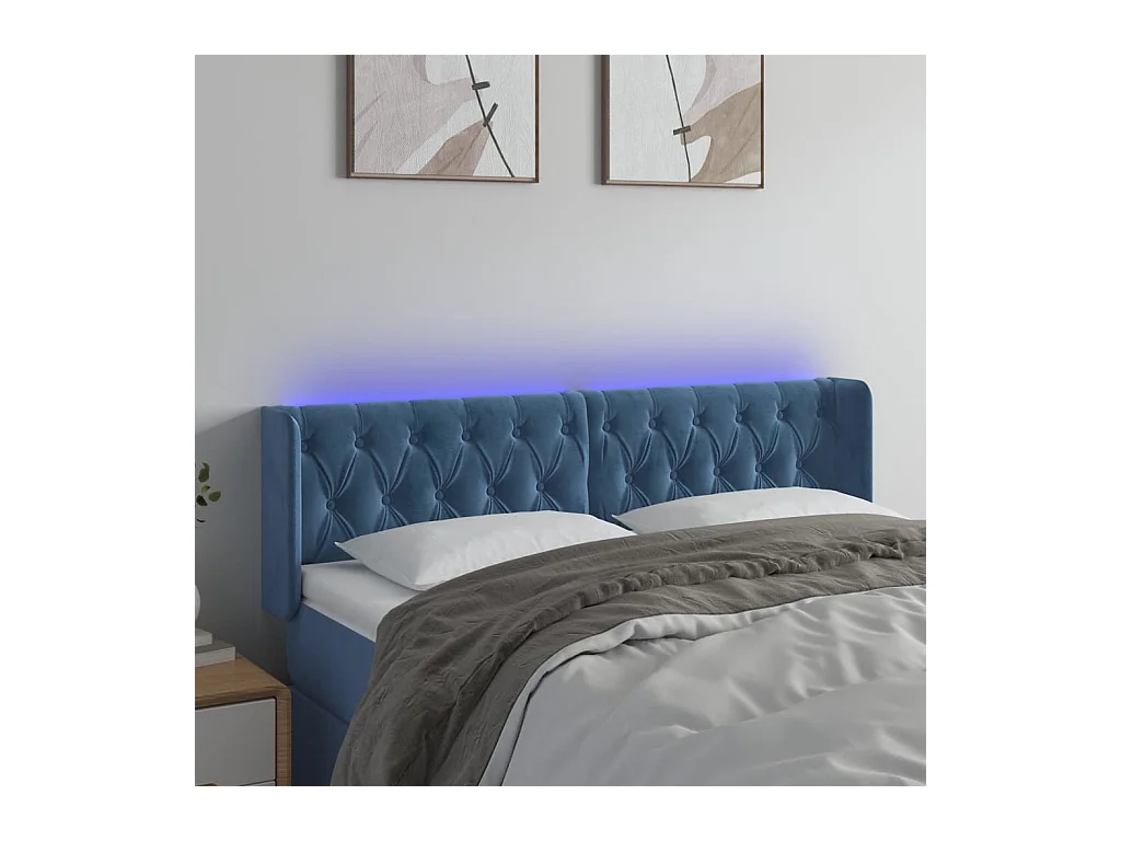 Cabecero | Cabezal de Cama | Mueble cabecero con LED de terciopelo azul oscuro 163x16x78/88 cm