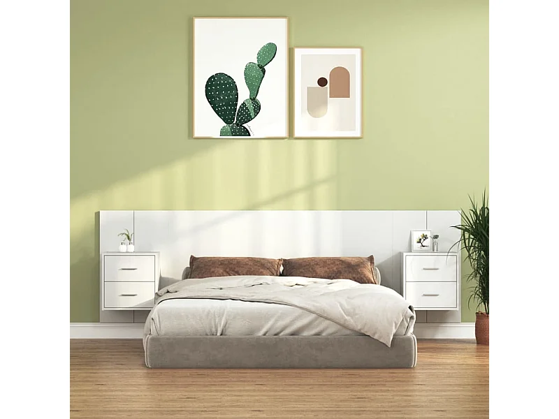 Tête de Lit avec rangement | Tête de lit avec armoires Blanc Bois d'ingénierie